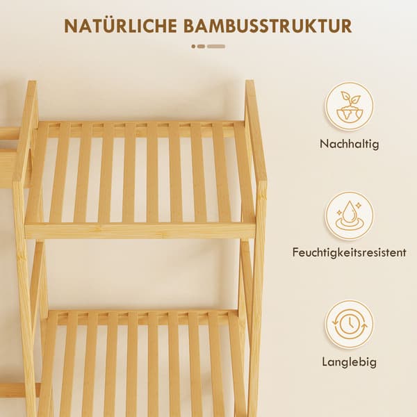 Hallhylla med skobänk och krokar, bambu