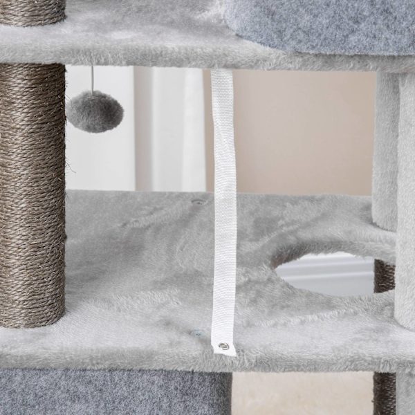 Kradsestolpe 142H Cm Kattetræ Med Kattehuler & Platforme, Sisal-Søjle, Kattelegetøj, Anti-Tip, Grå