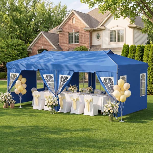10 x 20 FT Pop Up-tält med 6 sidoväggar, blått