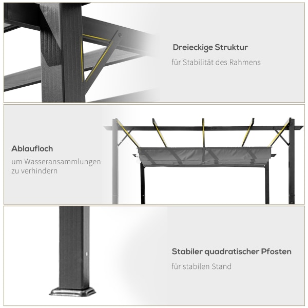 Pergola Gazebo Altantak Med Skjuttak, Trädgård, Aluminium, Kolgrå + Mörkgrå, 3X3X2,23M