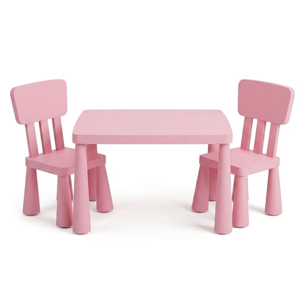 Pink 3-delt børnebord og stolesæt, plastik