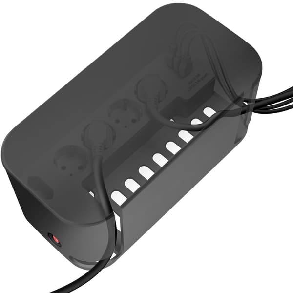 Kabelboks - Kabelskjuler med grenstik + USB-A/USB-C opladning Sort