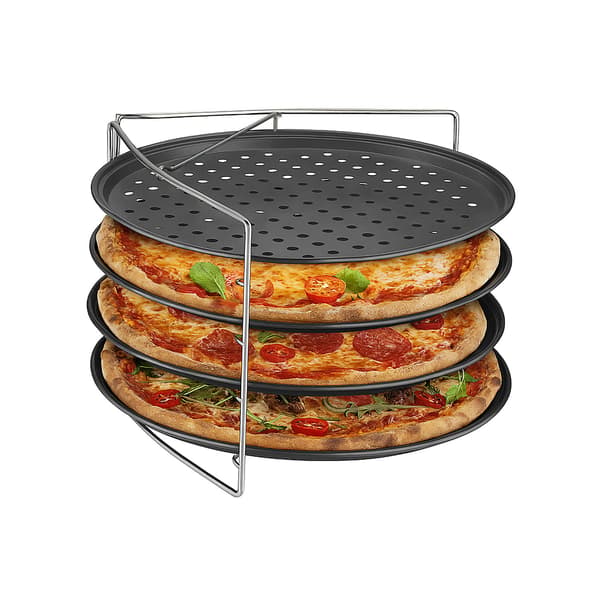 Pizzabageplader sæt med stativ – non-stick, perforeret