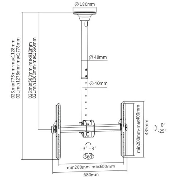 Mozi Telescopic Full Motion 37-70" TV loftmontering