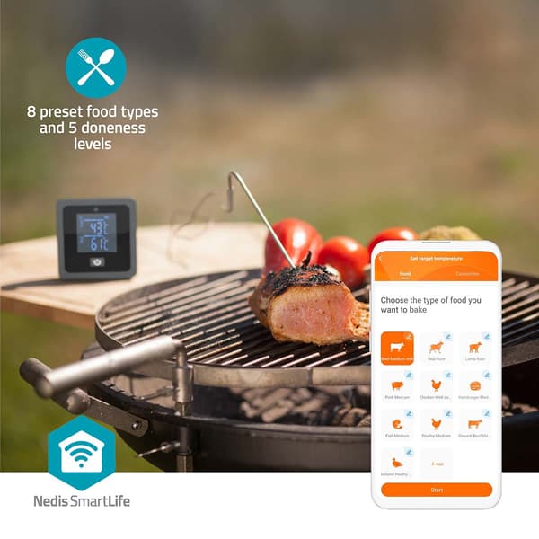 Bluetooth-kødtermometer, dobbelte prober, smart app-styring