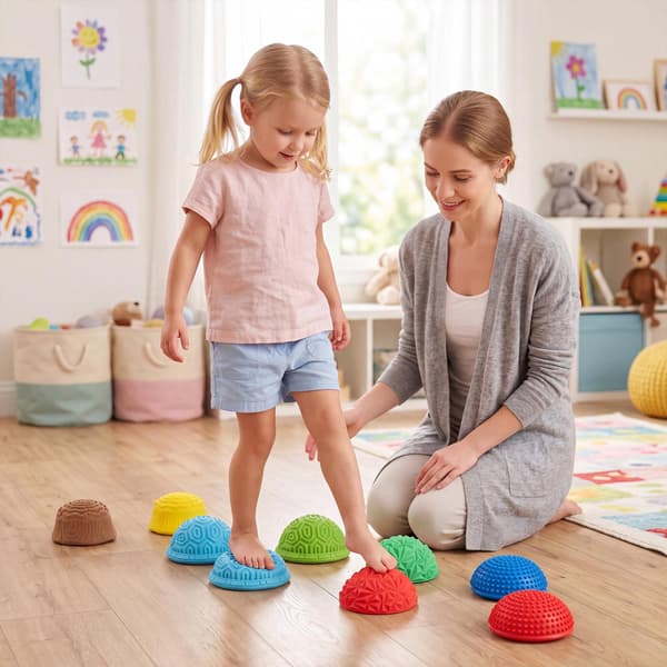 Färgglada PVC-balansstenar för barn – set med 8