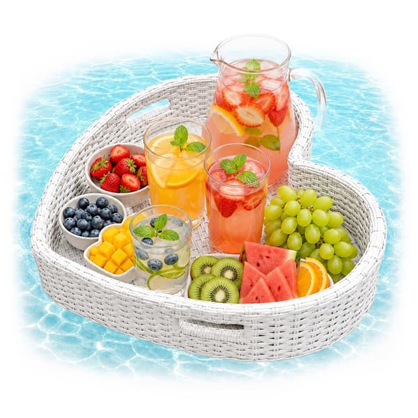 Hjerteformet flydende poolbakke, hvid, PE-rattan