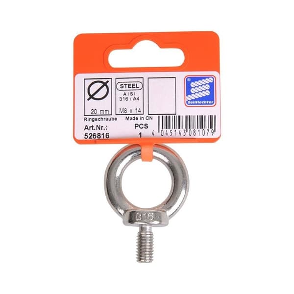 Ringbult M8. A4 RVS AISI 316