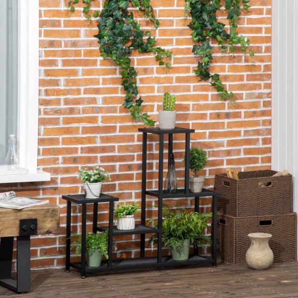 Kasvihylly 4-Kerroksisella Monikerroksisella Kukkahyllyllä Kasvien Teline Puutarhaparvekkeelle Metalli Musta 91X25X83Cm