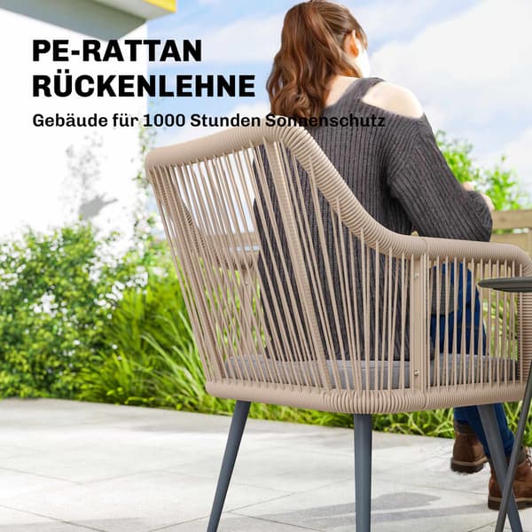 Ulkokalustesetti, teräsrunko, PE-rottinki, 2 osaa