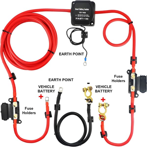Dubbel batterifrånskiljare, 12V 140A VSR, 2m kabel