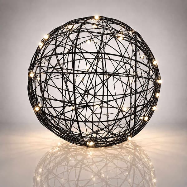 20 cm sort LED-dekorkugle – varmt hvidt lys