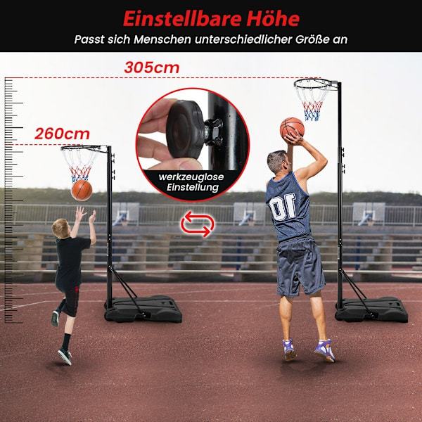 Basketkorg utomhus portabelt basketstativ 260-305cm höjdjusterbart svart