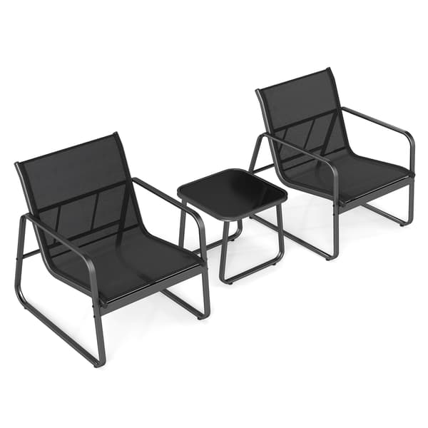 3-delt havemøbelsæt, Textilene, glasbord, sort