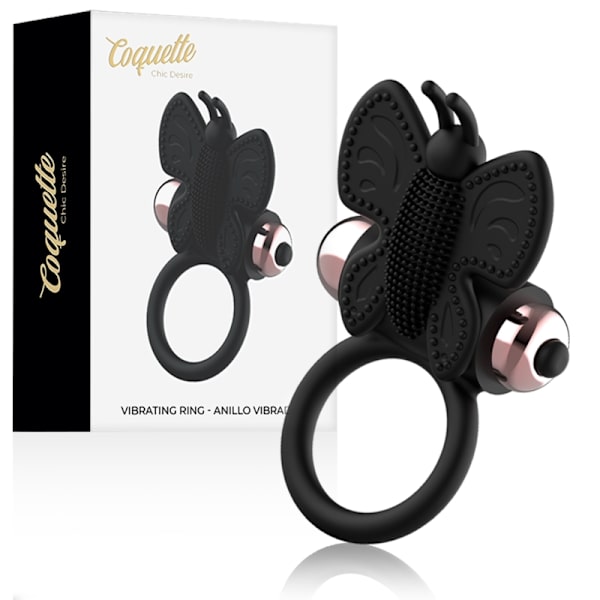 Coquette Chic Desire - Cock Ring Sommerfugl Med Vibrator Sort/ Guld