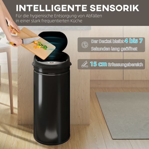 42L beholder i rustfrit stål med sensor, berøringsfri med soft-close