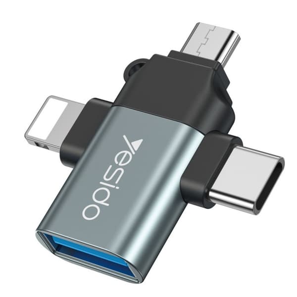 Yesido 3-in-1 USB-A - USB-C/Micro USB/Lightning OTG -sovitin