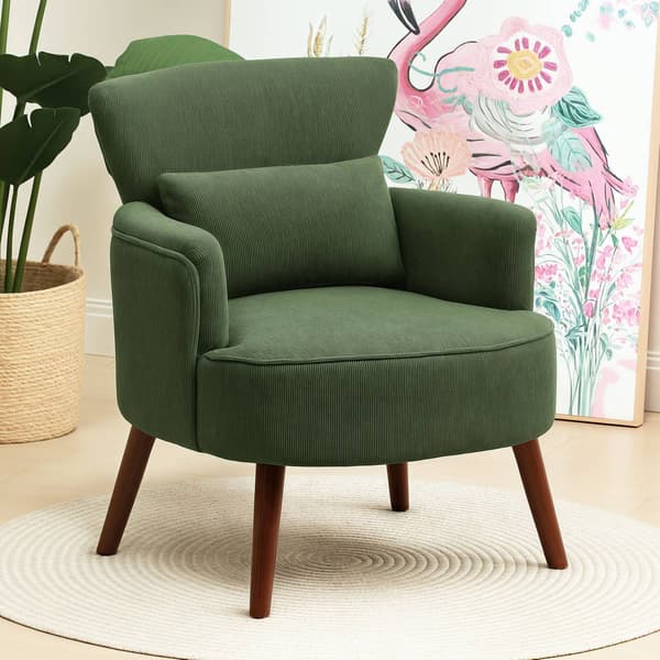 Grøn Corduroy Wingback stol – High-Density Foam, 18 cm polstring