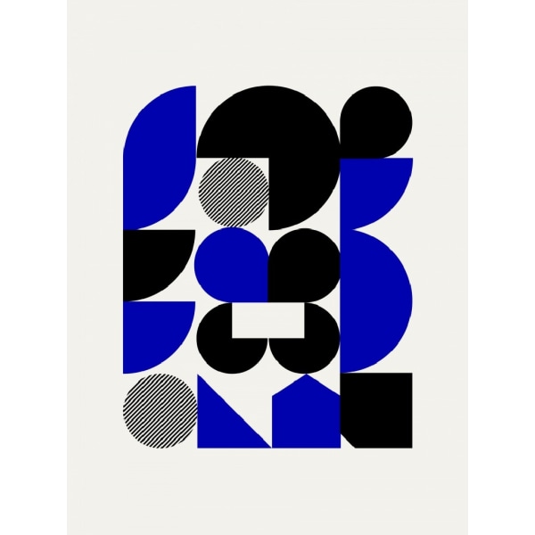 Blå og sorte geometriske former - 21x30 cm