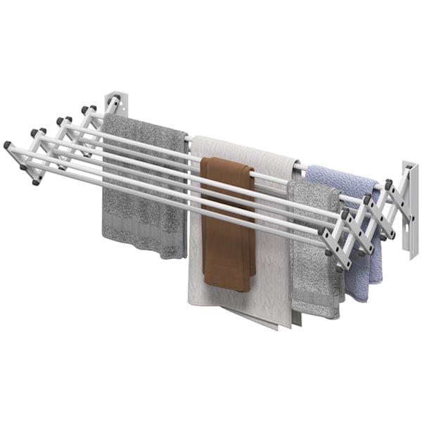 Kläder Airer Wall Utdragbar Klädtork Väggmonterad med 8 aluminiumstänger, platsbesparande torkställning för inom- och utomhusbruk 86 x 61 x 22 cm, Sil