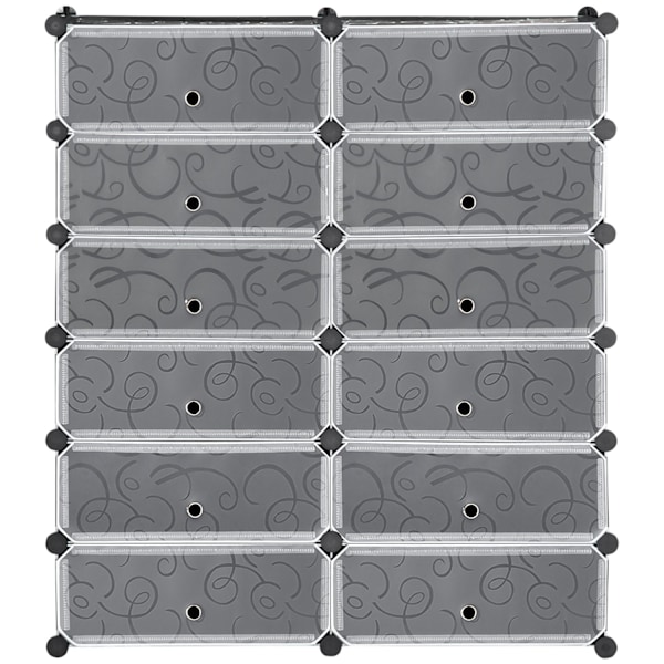 Skoskab med 12 rum, modulopbygget hylde til 12 par sko, DIY plug-in hylde, skoopbevaring til entre, sort, 49 x 37 x 108 cm