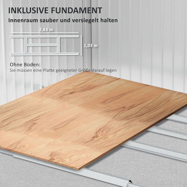 Galvanoitu teräs työkaluvaja 4,9m² 277x195x192cm työkaluvaja harjakatolla, perustus, lukittava liukuovi, säänkestävä puutarhavaja, ulkopuutarhavaja ta
