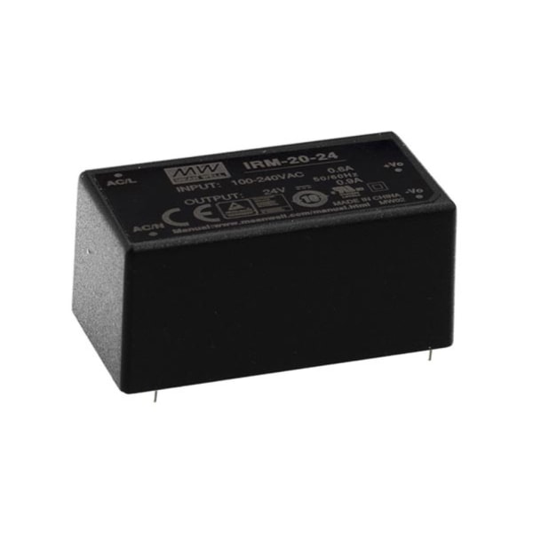 Middelbrønd - 20 W Single Output indkapslet type - 24 V Sort
