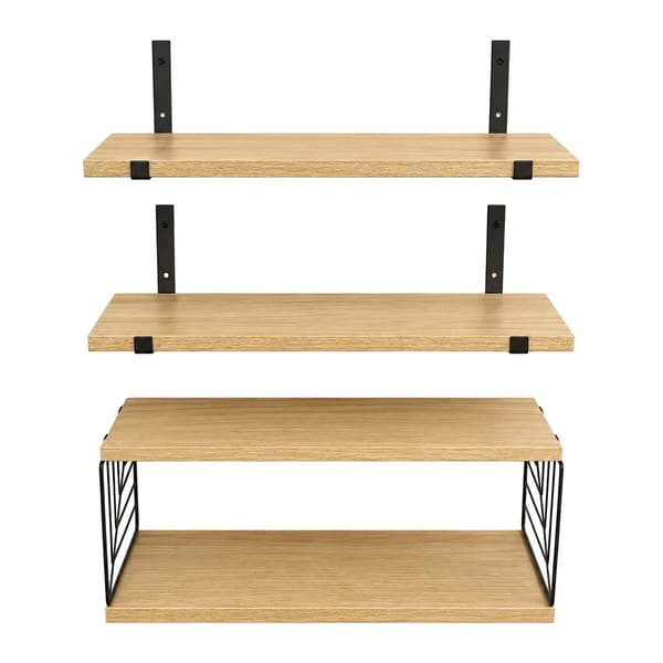 Väggmonterade MDF-hyllor, 3 delar, olika storlekar
