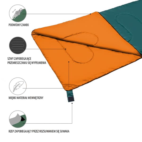 Sovepose, grøn-orange, let, kompakt