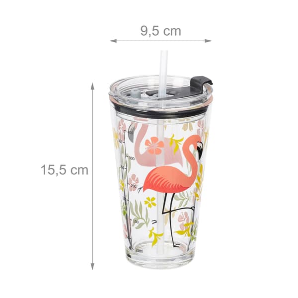 set om 4 dricksglas med flamingomotiv