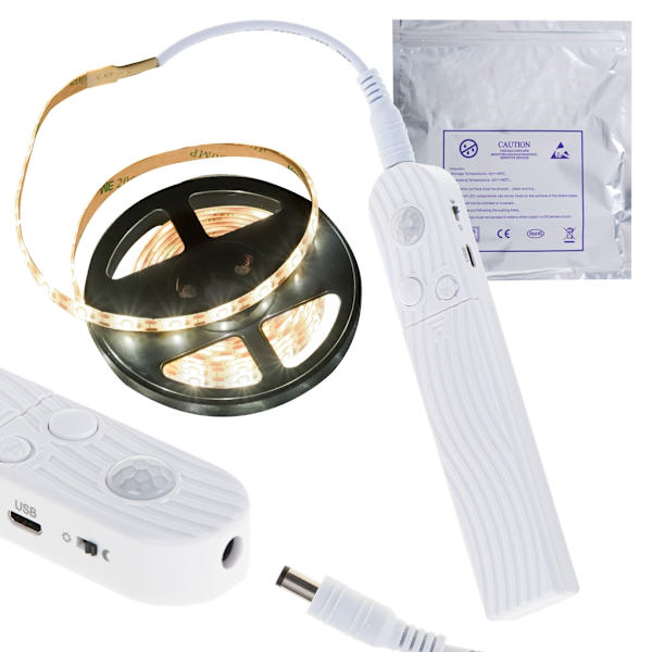 USB batteridrevet bevægelsesdetektor LED strip 2M varm hvid