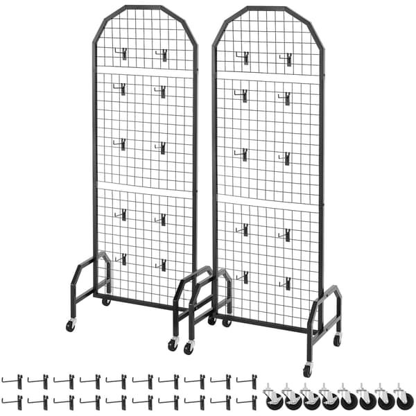 Väggpaneler med rutnät, 2-pack, 600 x 1640 mm, hjul, 20 krokar