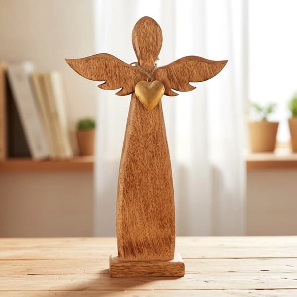Træengelfigur, mangotræ, 42 cm