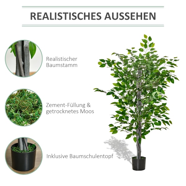 Kunstig Ficus Træ Stor 135 cm Kunstig Plante, Kunstig Plast Planter Ficus i Pot, Kunstigt Træ Som Ægte med Cement, Kunstigt Græs til Stue Soveværelse