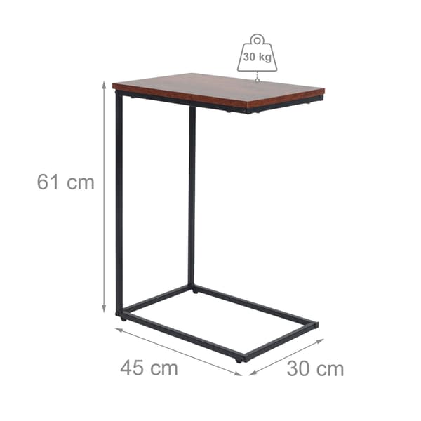 C-formet sidebord – træplade, sort metalstel