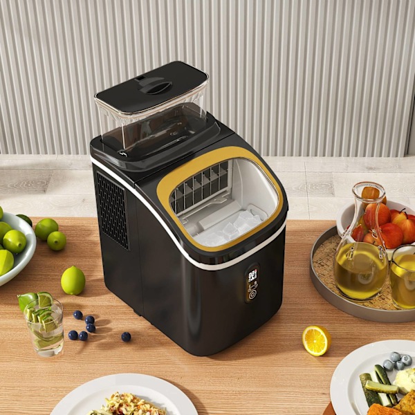 Ice Cube Machine 15 kg/24h Ice Cube Maker med 1,5 L vattentank, spade, isbehållare Ice Cube Maker Maskin med LED Display Svart 22 x 30 x 33 cm |
