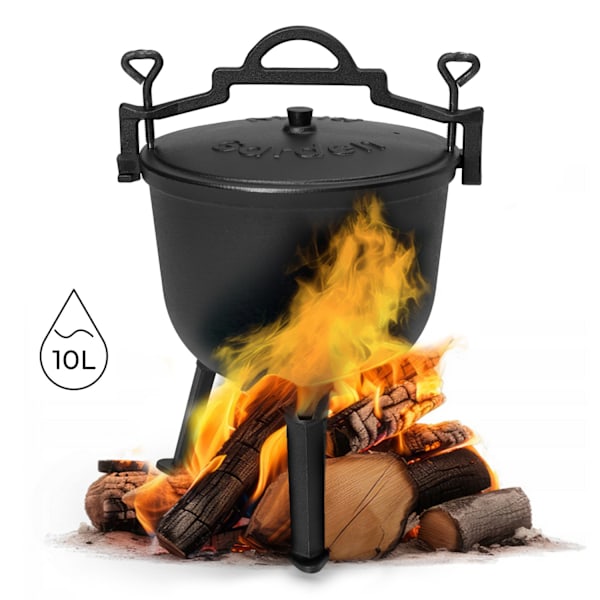 Valurautainen pata seisomassa 10L, metsästysruukku, takka, MultiGarden grilli