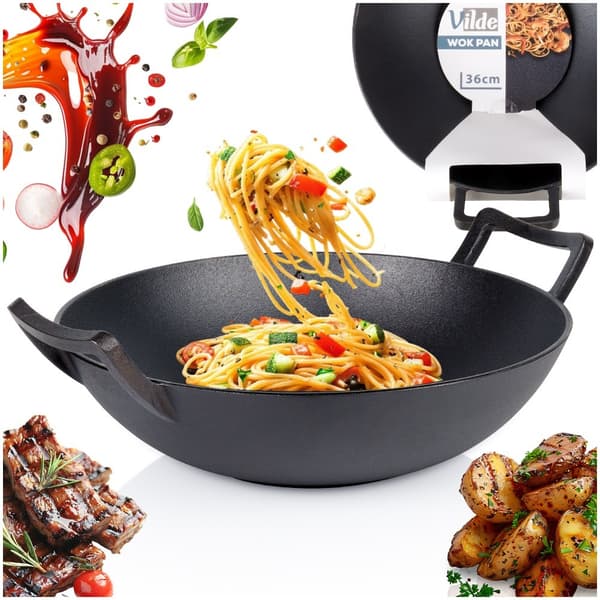 Støbejerns wokpande, 36 cm