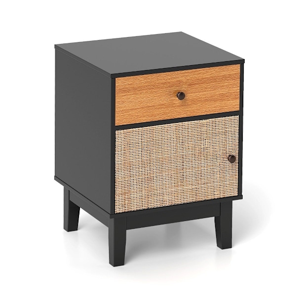 Natbord i rattan med skuffe & skab sengebord sidebord sofabord i boho stil