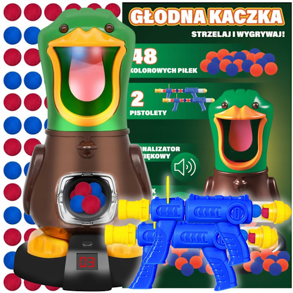 Duck Shooting Game Set för barn – 2 vapen, 48 skumbollar