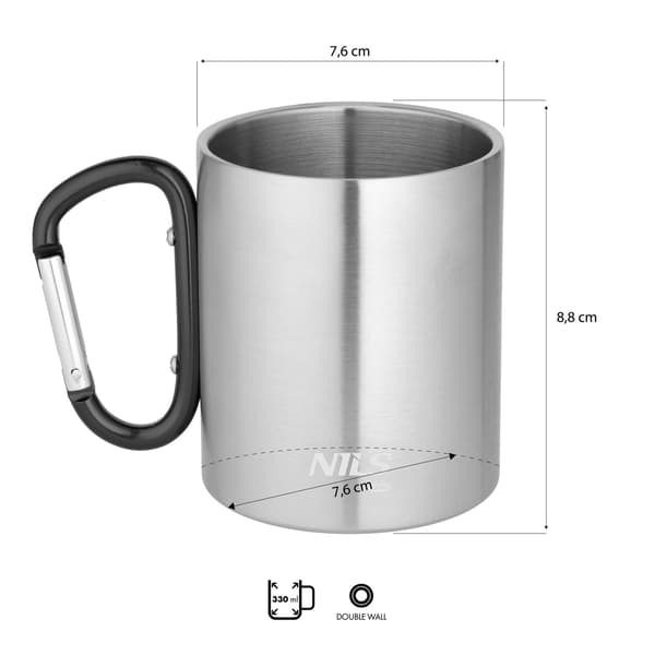 Campingmugg med karbinhake, 300ml rostfritt stål