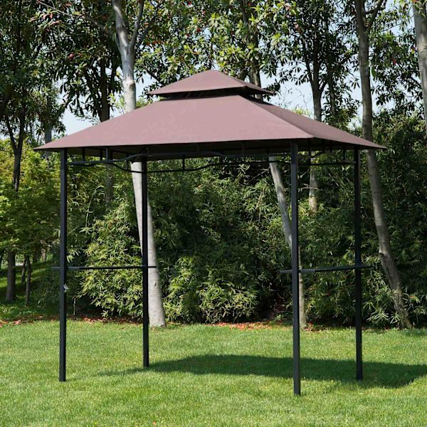 Grillpavillon Havetelt Flammehæmmende Dobbelttag Kaffe Brun + Sort 245X148X252Cm