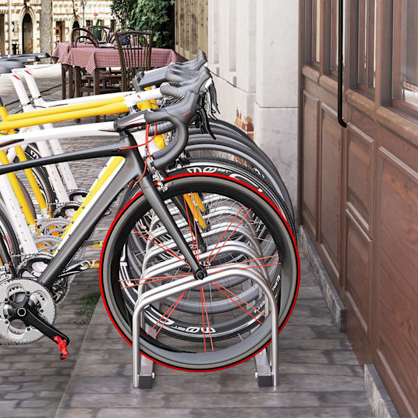 Cykelstativ Til Op Til 6 Cykler Vejrbestandig, Holdbar, Gulv- Og Vægmontering, Stål, Sølv, 179X33X27Cm
