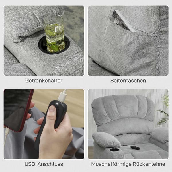 Elektrisk fåtölj med USB, minnespositioner, grå