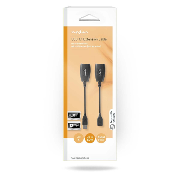 Aktiivinen USB-kaapeli | USB 1.1 | USB-A Uros | RJ45 Naaras | 12 Mbps | 0.20 m | Pyöreä | Niklattu | PVC | Kupari | Laatikko