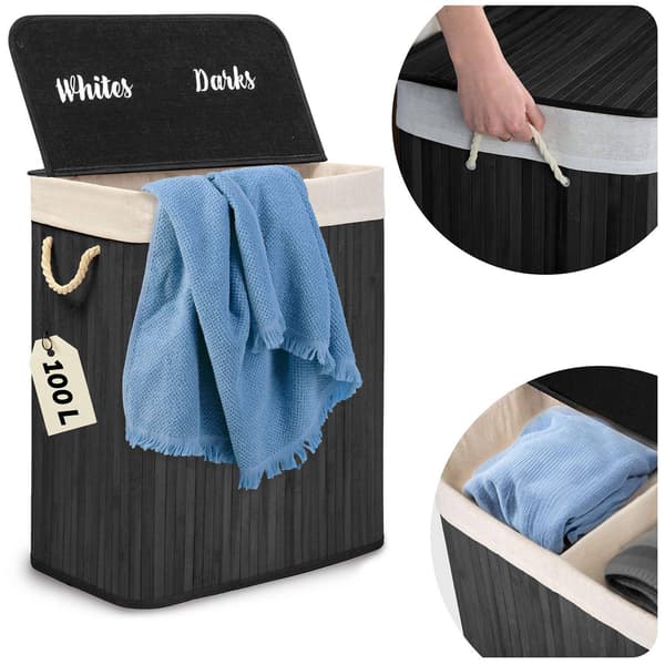 Bambu tvättkorg med lock 100 l Massido