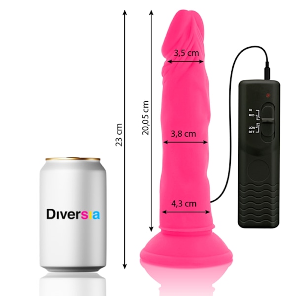 Diversia - Joustava värisevä dildo pinkki 23 cm -O- 4,3 cm