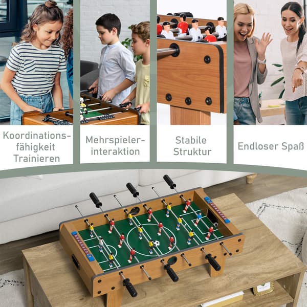Bordfodboldsæt, kompakt trædesign, 2 bolde, resultattavler