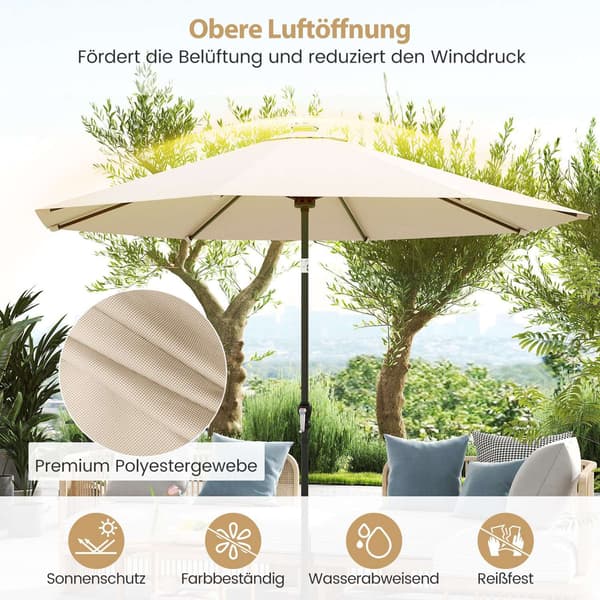 Terrasseparaply 300 cm med Solar LED-lys, 9 tilstande