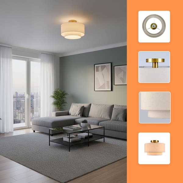 Loftlampe i linned, beige bronze, 24x35 cm